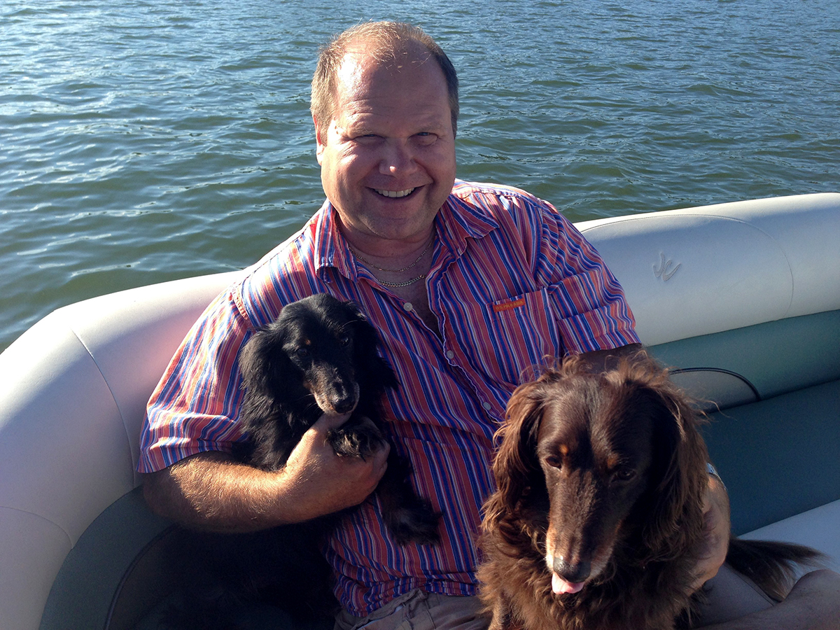 With my two mini long-haird dachshunds years ago when they were still around